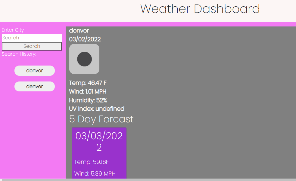 Screenshot of Weather App